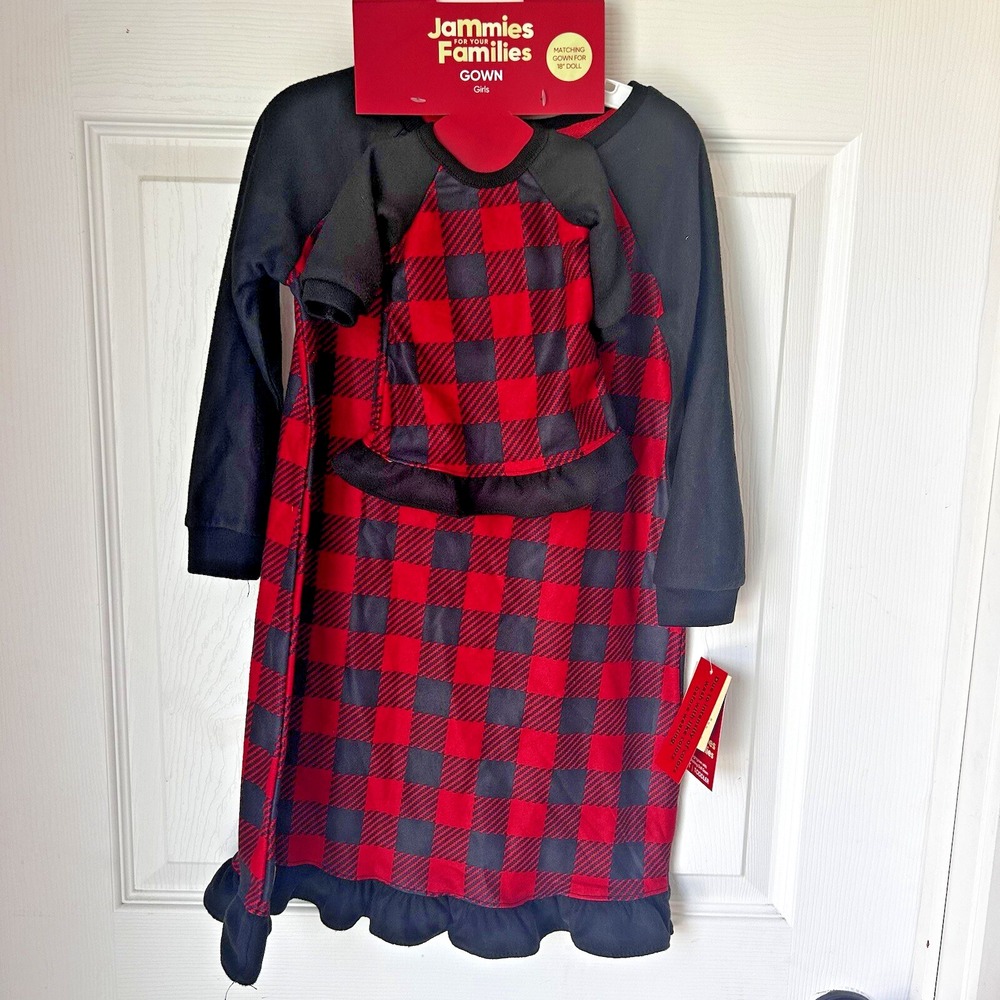 Nightgown with Matching 18" Doll Gown Pajamas‎ 4T Red & Black Plaid New BxI&J&EE